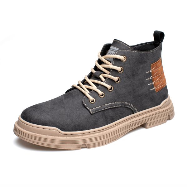 2020 martin boots cow leather man boots fashion boys boot lace up casual shoes patchwork high shoes z335, Black